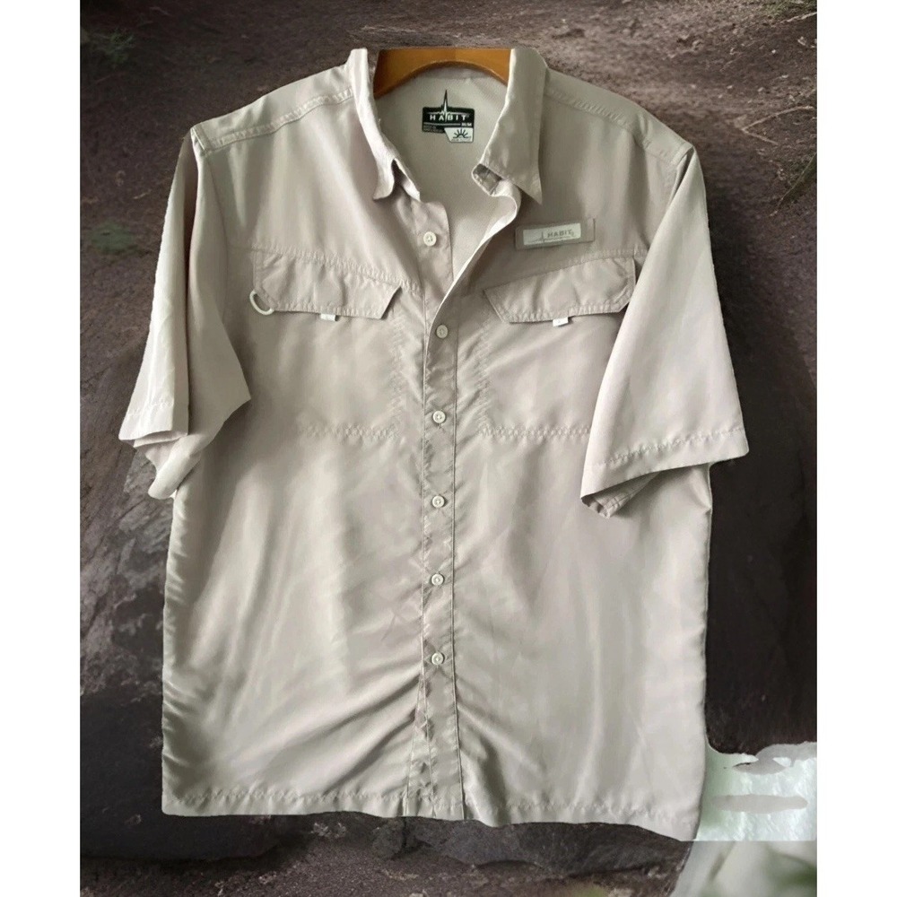 HABIT Button Up‎ Vented Fly  Shirt Mens Medium Khaki Hiking Gorpcore